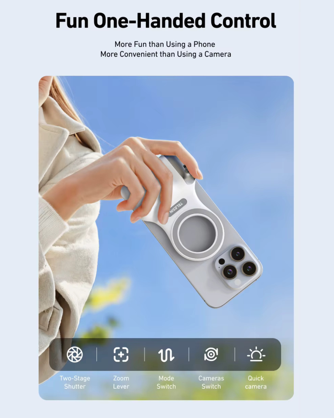 GripShot Pro – Magnetische telefooncameragreep met ontspanknop & magnetisch selfielicht 2.0 & statief