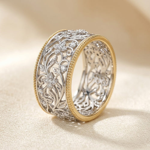 Sierlijke ring van zilver en goud