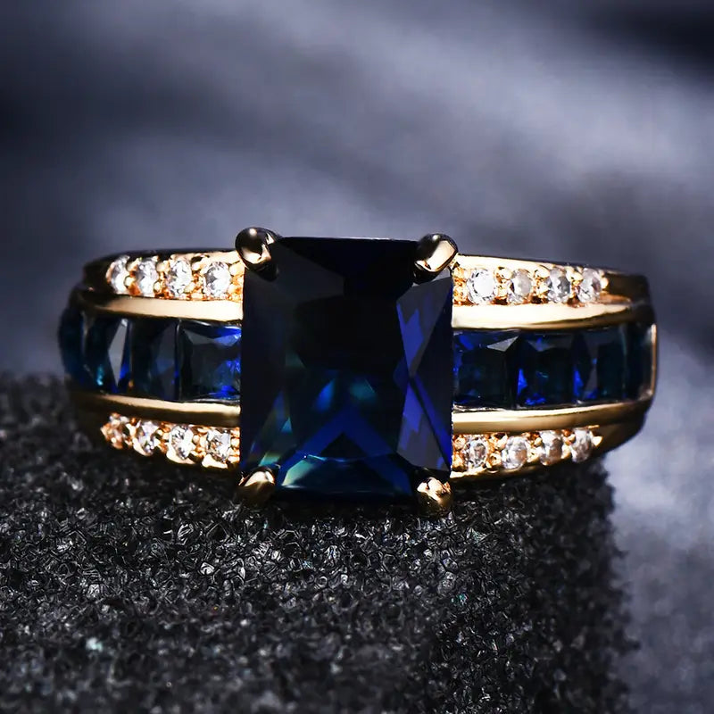 Vierkante saffier ring in goud