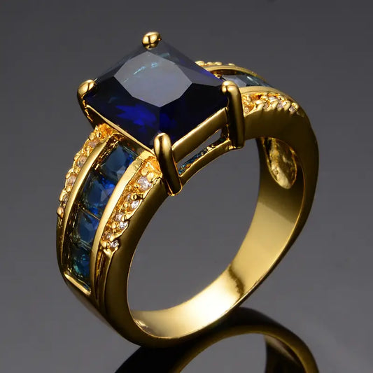 Vierkante saffier ring in goud