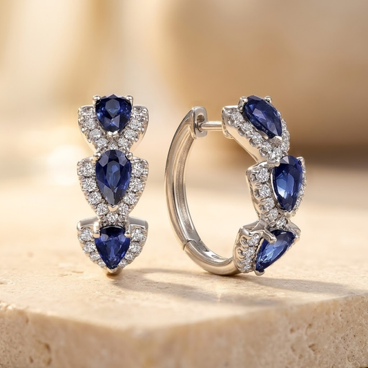 Halo sierraad met saffier in zilver