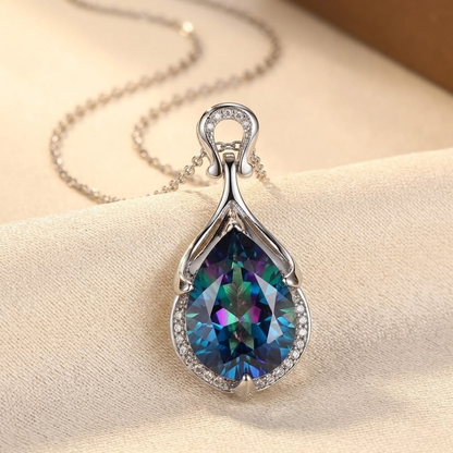 Saffierdruppelcollier in zilver