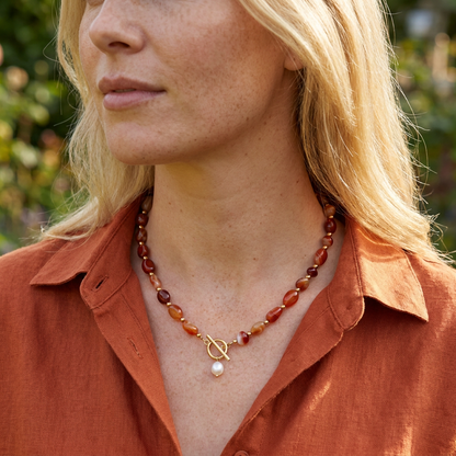 Gelaagde Carneool Parel Ketting