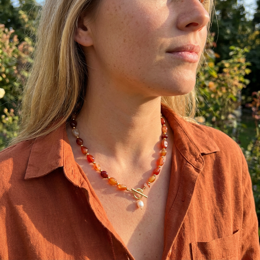 Gelaagde Carneool Parel Ketting