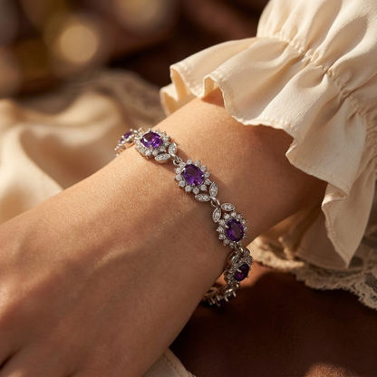 Bloem armband amethist in zilver