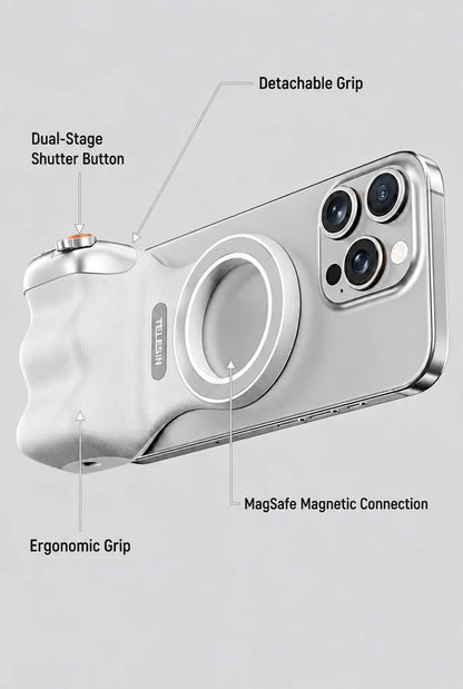 GripShot Pro – Magnetische telefooncameragreep met ontspanknop & magnetisch selfielicht 2.0 & statief