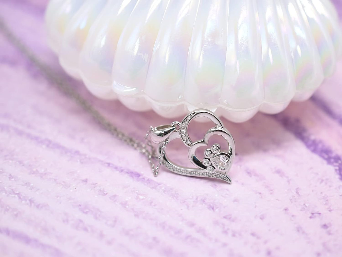 925 Zilveren Ketting met Poot en Hart met Zirconia
