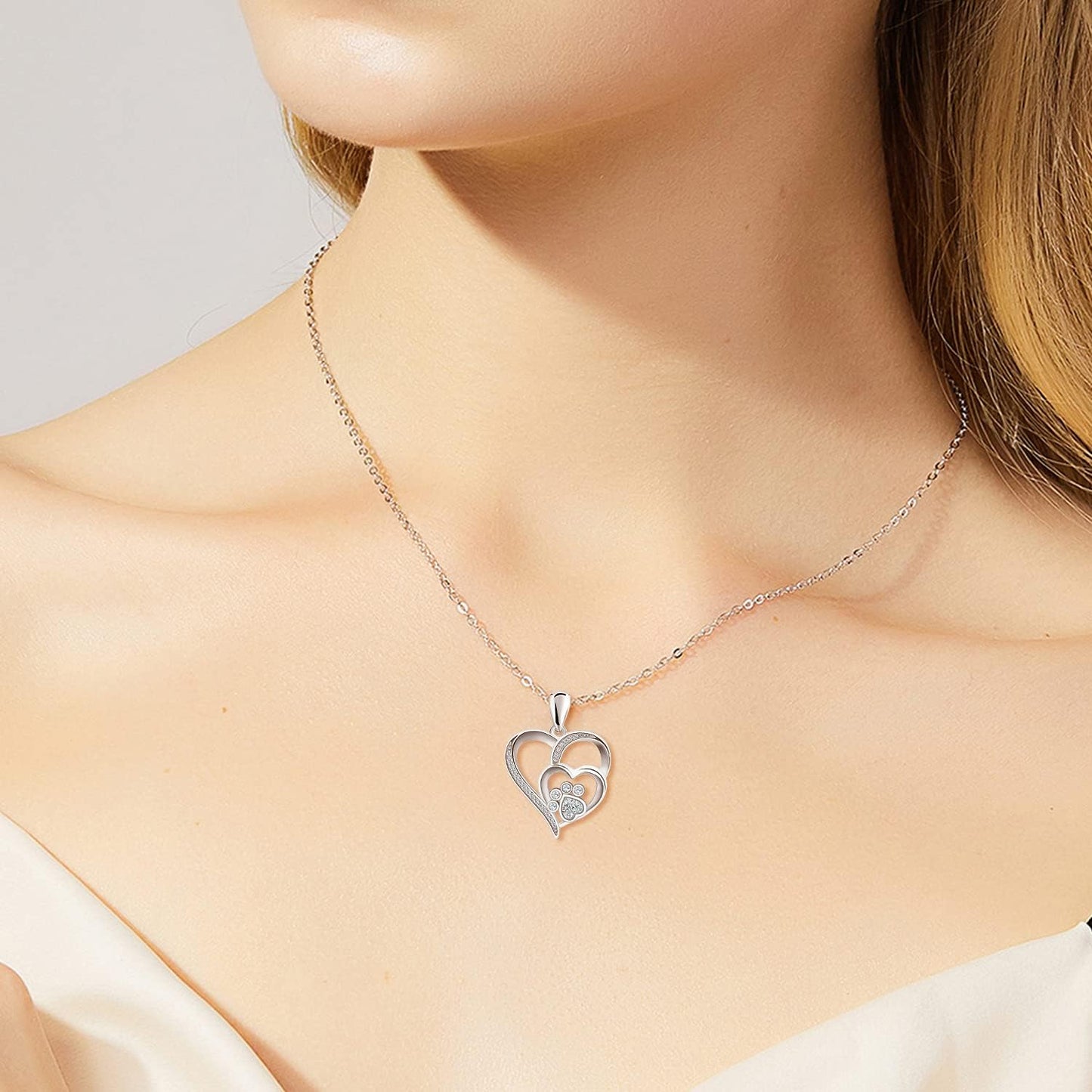 925 Zilveren Ketting met Poot en Hart met Zirconia