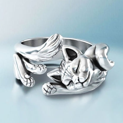 Vintage kattenring in zilver
