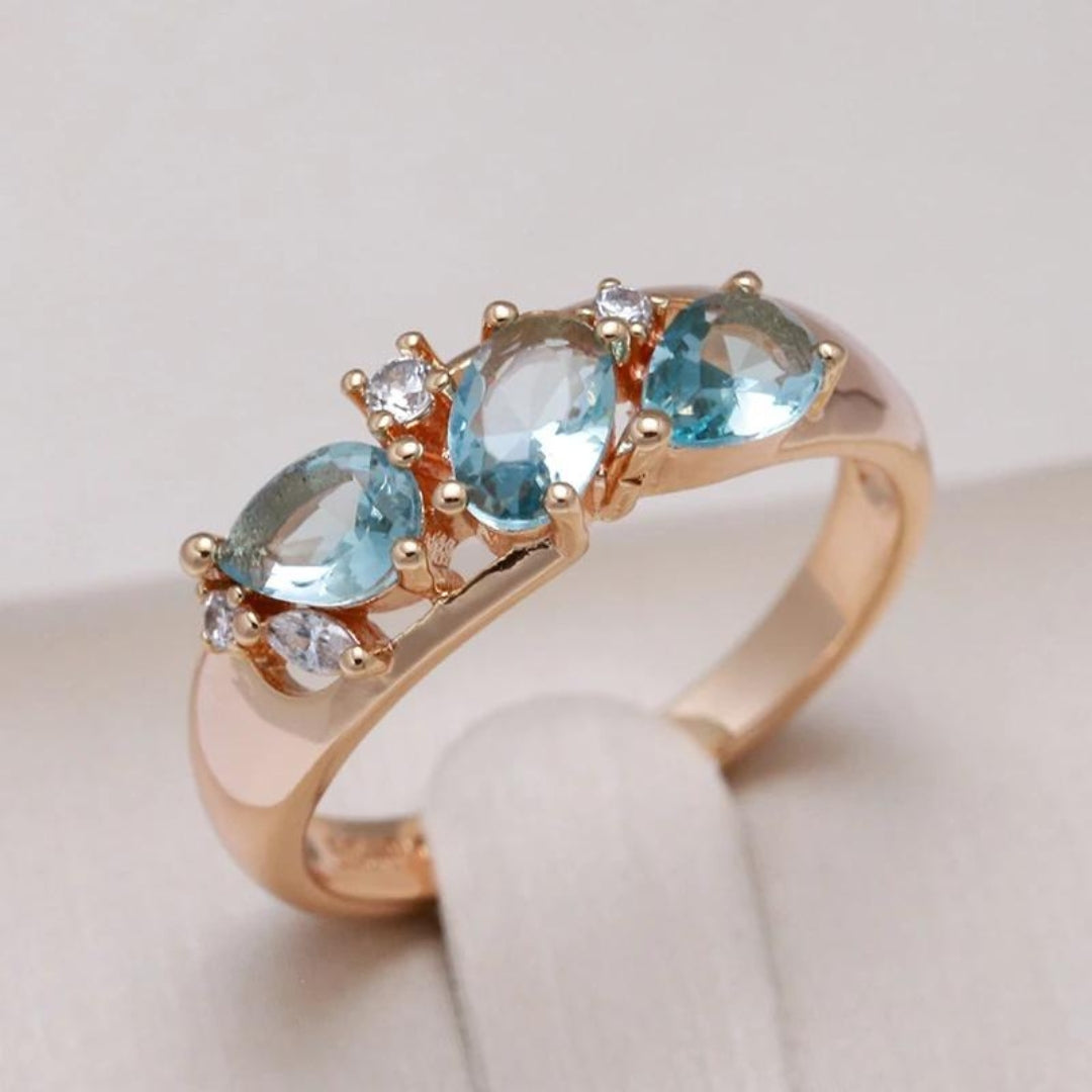 Elegante Blauwe Vintage Zirkonia Gouden Ring