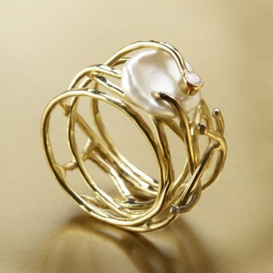 Samira – Slanke Gouden & Parel Ring