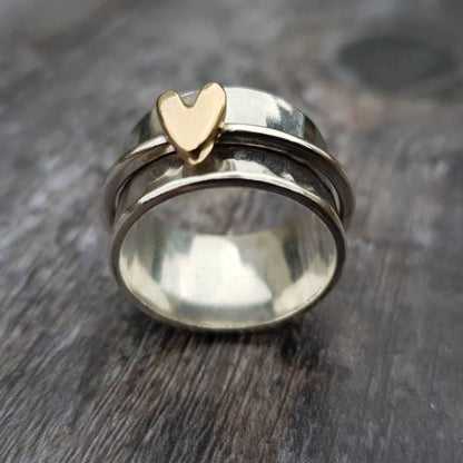 Mely – Gouden Hart Zilveren Ring