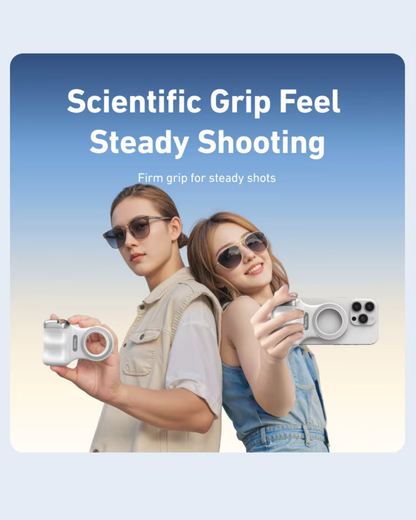 GripShot Pro – Magnetische telefooncameragreep met ontspanknop & magnetisch selfielicht 2.0 & statief