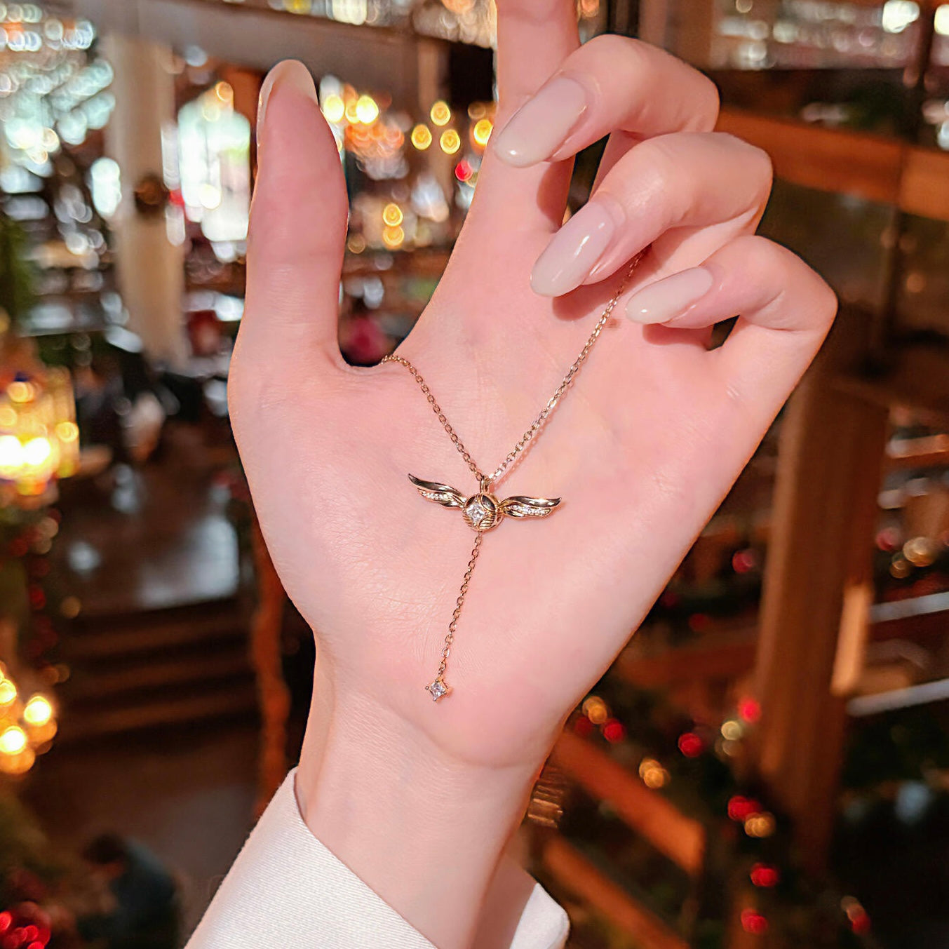 Gouden Vleugels Sprankelende Lariat Ketting