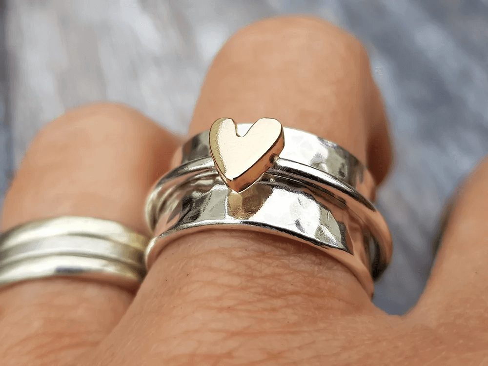 Mely – Gouden Hart Zilveren Ring