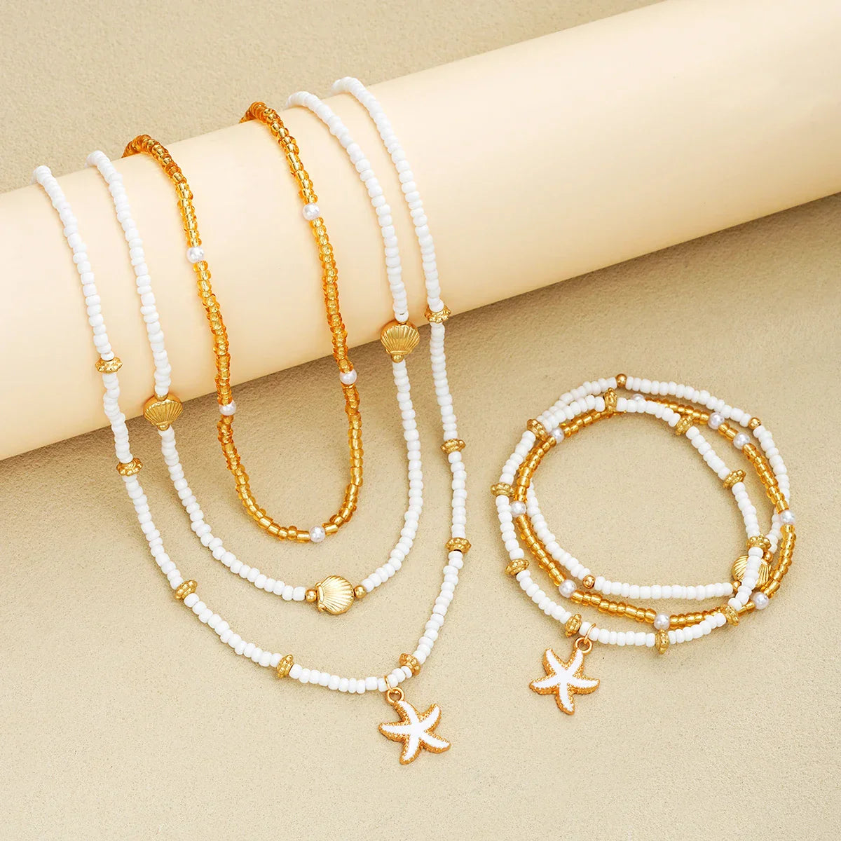 Set van sieraden met zeesterren en kralen - 6 stuks