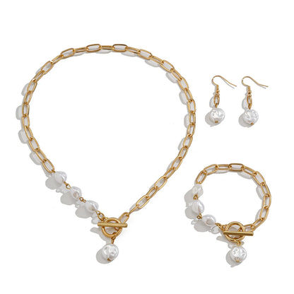 Set van Ketting, Armband en Oorbellen in Elegante Paperclip Parels