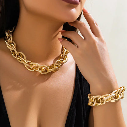 Set van Armband en Ketting met Dubbele Gevlochten Chunky Ketting