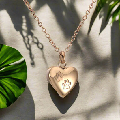 Huisdier Gedenksteen Urn Ketting – Hartvormige Hanger met Pootafdruk Gravure