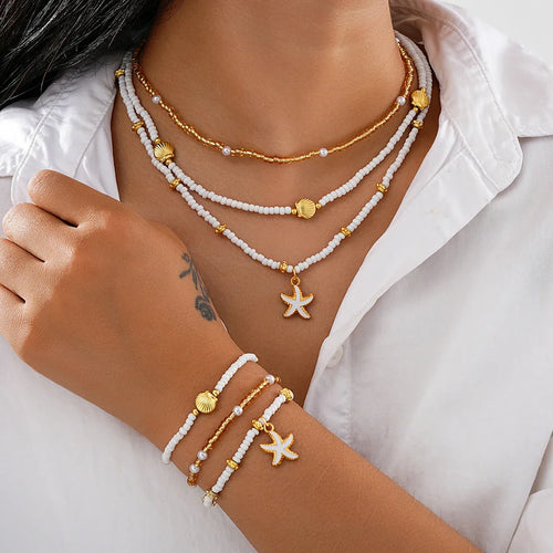 Set van sieraden met zeesterren en kralen - 6 stuks