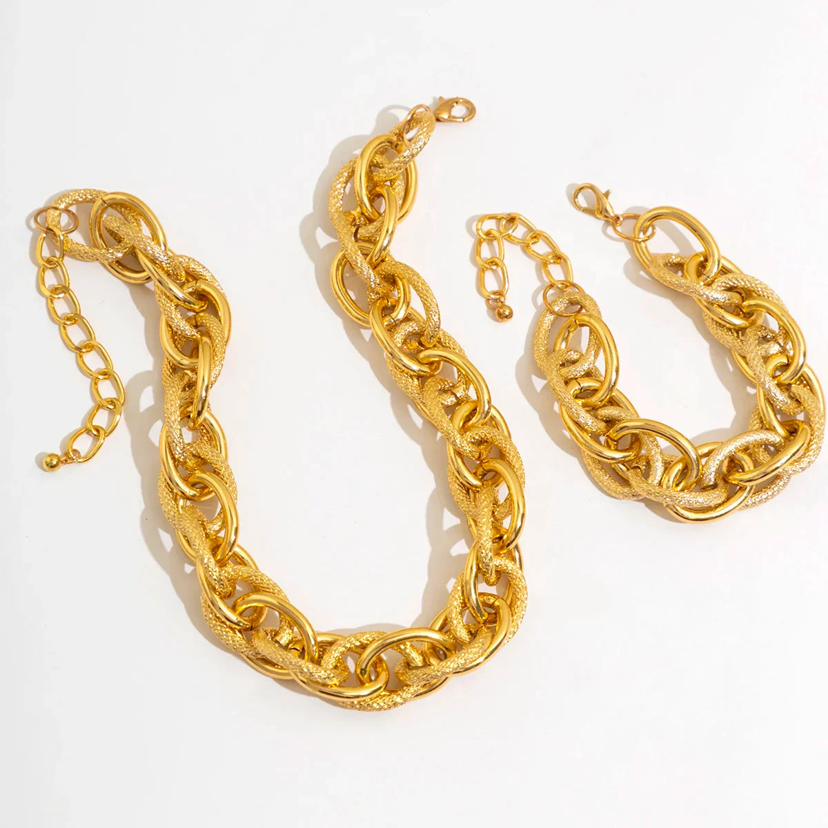Set van Armband en Ketting met Dubbele Gevlochten Chunky Ketting