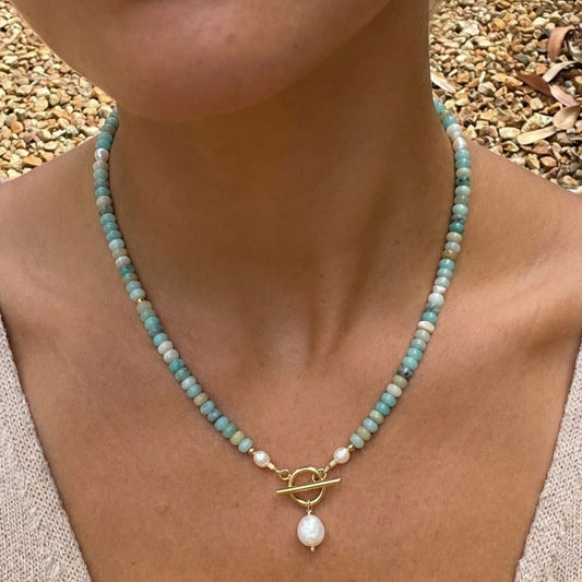 Turquoise Kralen Parel Halsketting
