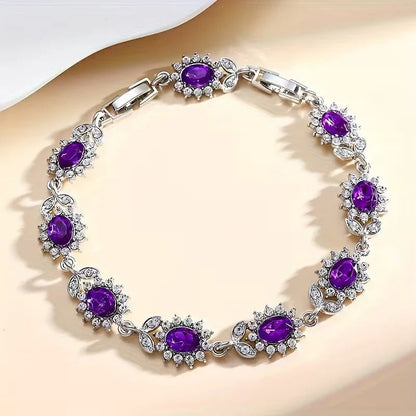 Bloem armband amethist in zilver