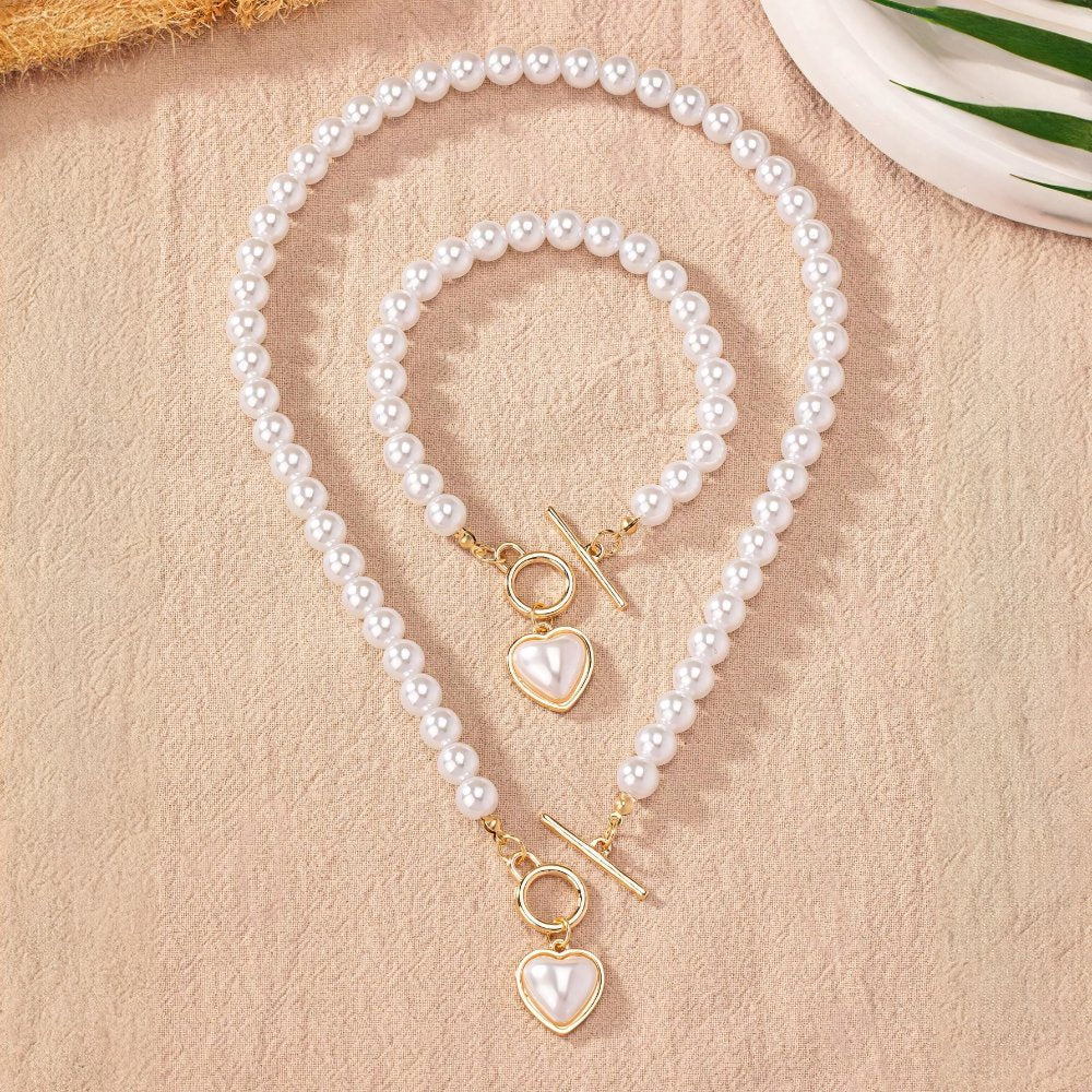Set van armband en ketting met hartvormige hanger van 2 stuks