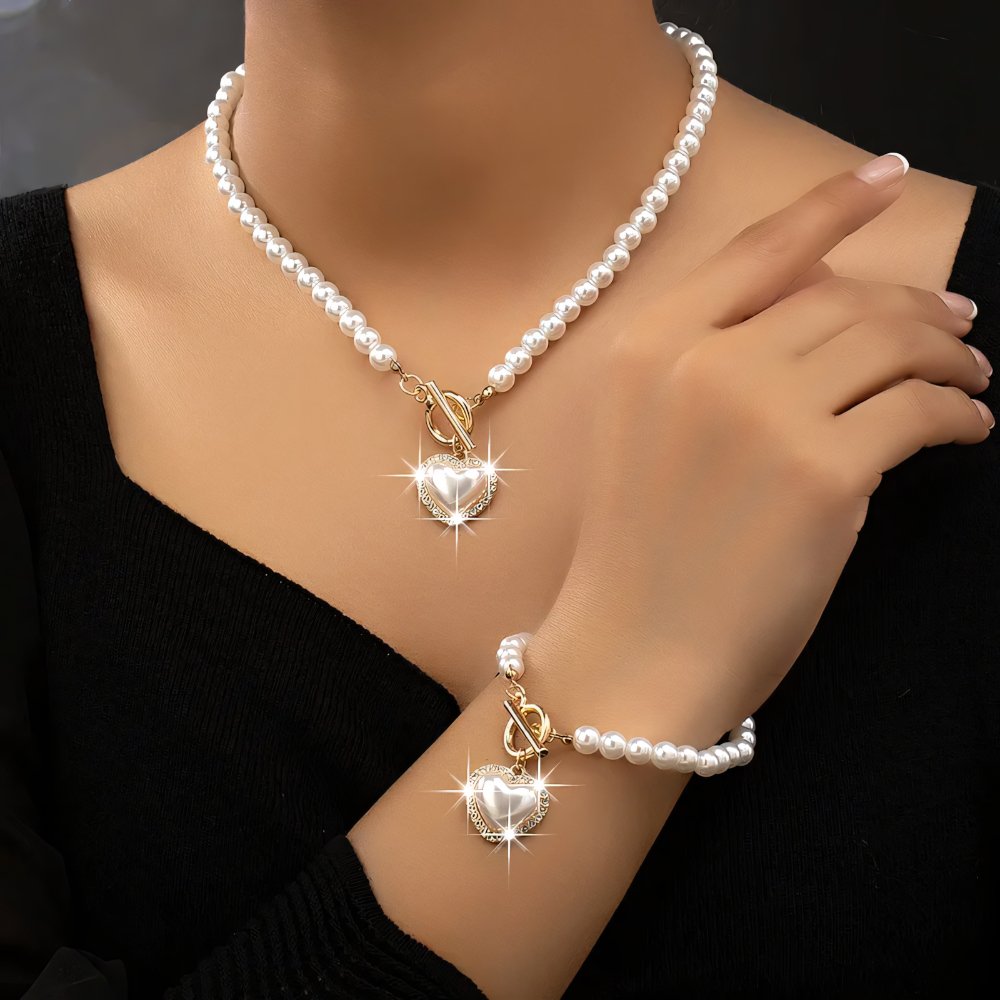 Set van armband en ketting met hartvormige hanger van 2 stuks