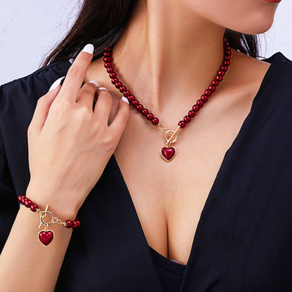 Set van armband en ketting met hartvormige hanger van 2 stuks
