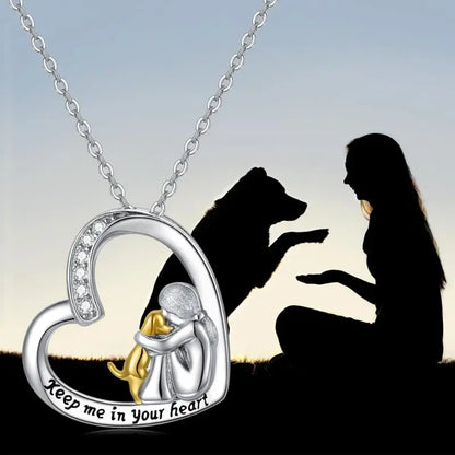 Zilveren hartketting met hond en zirkoniasteentjes