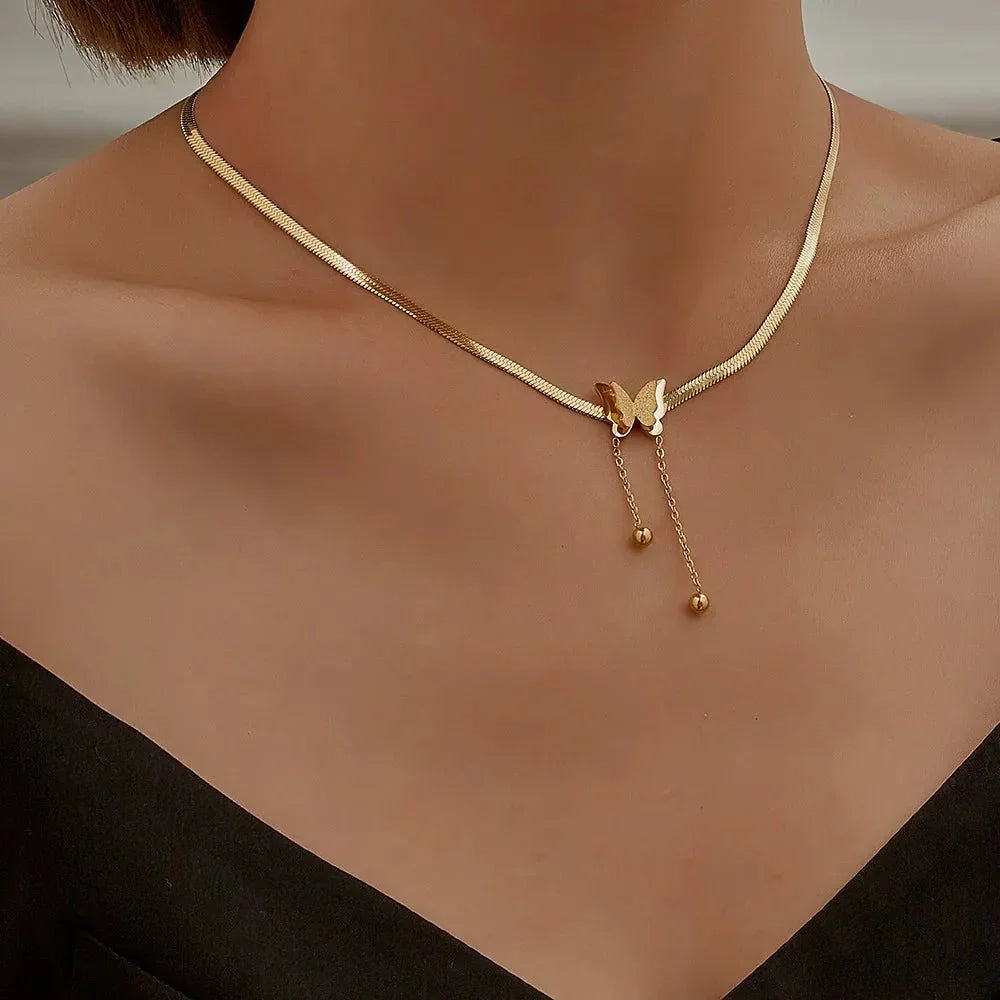 Delicate Vlinder Hanger Ketting met Visgraat