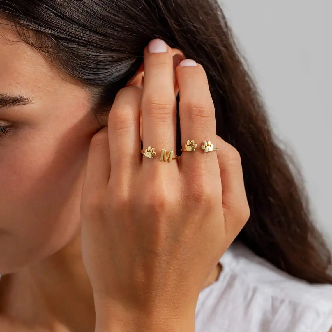 Gepersonaliseerde Gegraveerde Ring met Pootafdruk en Initiaal