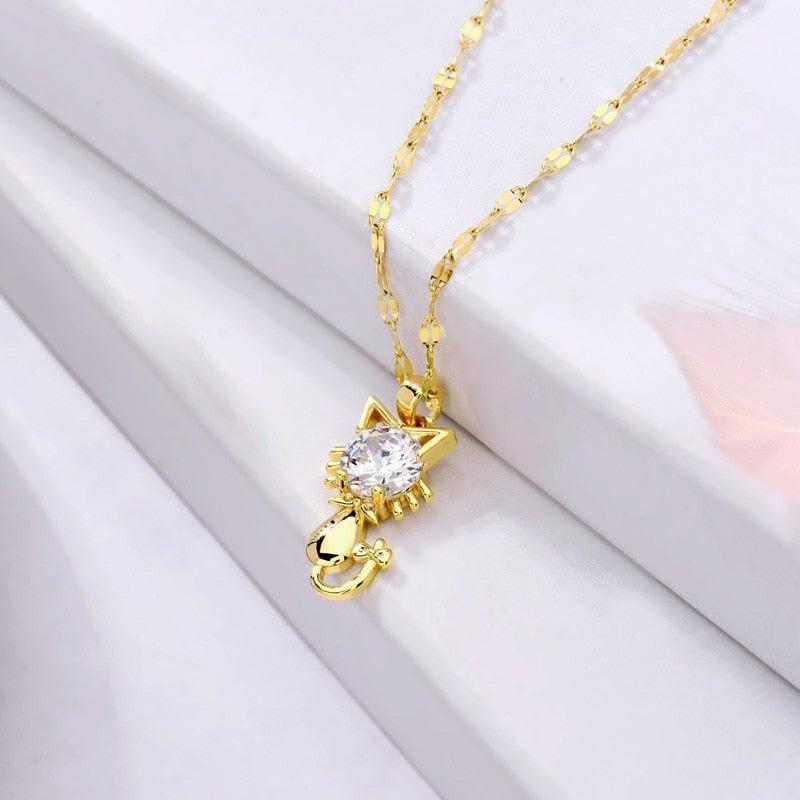 Vergulde kattenketting met zirkonia