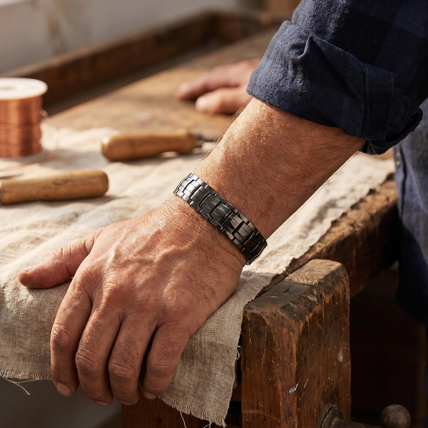 Okerkleurige koperen armband voor heren