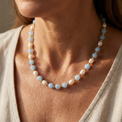 Aquamarijn Parel Ketting