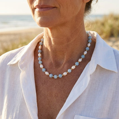 Aquamarijn Parel Ketting