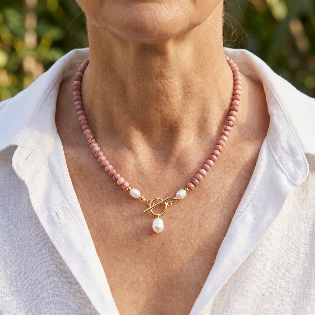 Rhodoniet Kralen Parel Ketting