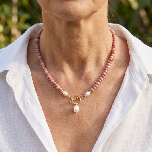 Rhodoniet Kralen Parel Ketting