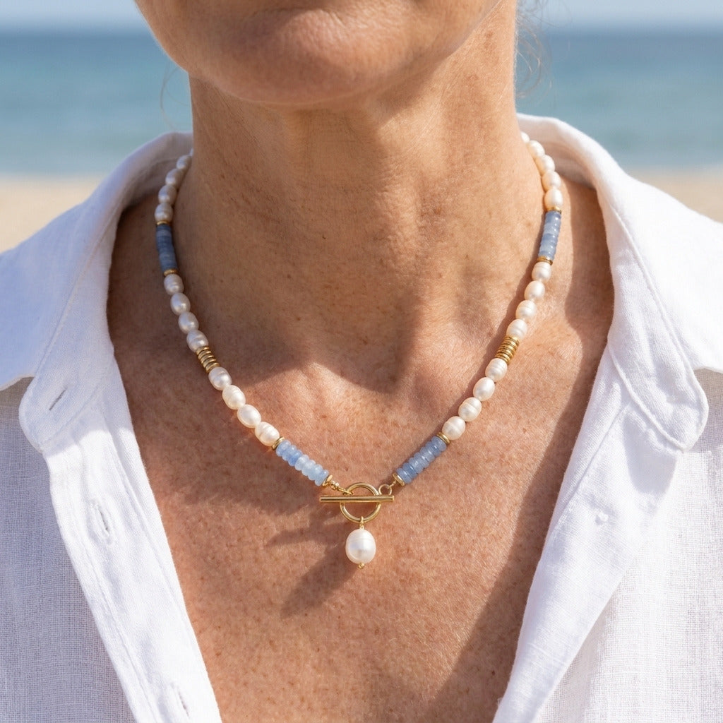 Kustparel Aquamarijn Ketting