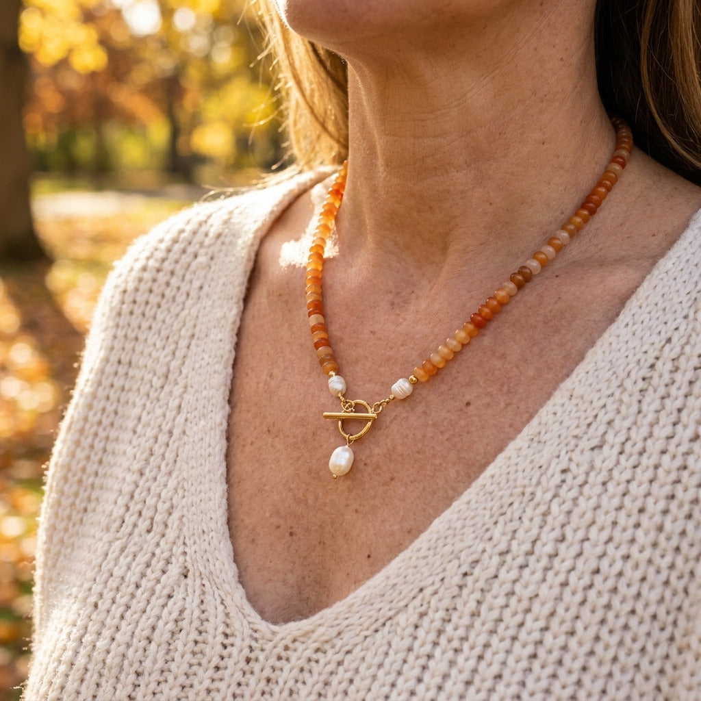 Carnelian Kralen Parel Ketting