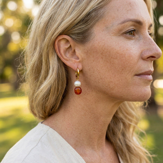 Carnelian Kraal Parel Hoops