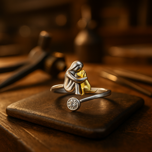 Zilveren ring met hond en zirkonia steentjes