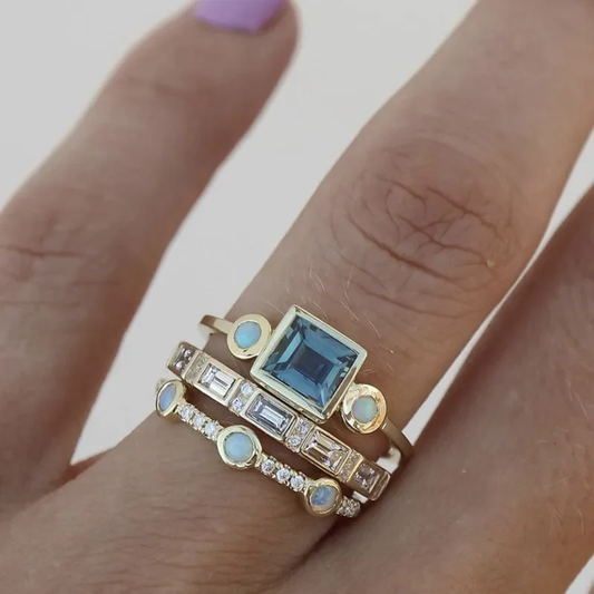 Oceaan – Vintage blauwe kristallen ringenset