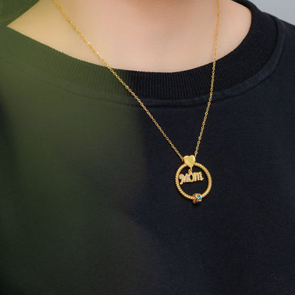 Gepersonaliseerde Cirkel Hanger Ketting met Gegraveerde Namen & Geboortesteen Kralen