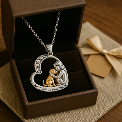 Zilveren hartketting met hond en zirkoniasteentjes