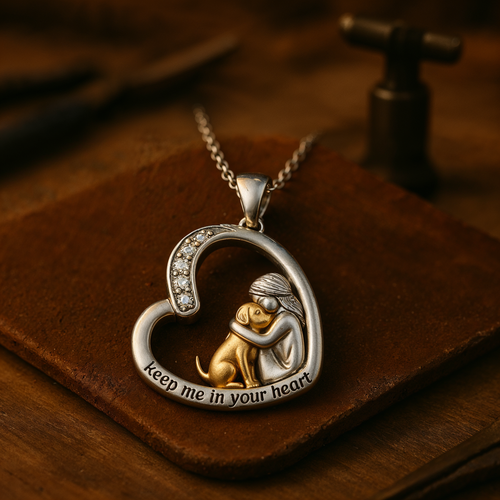 Zilveren hartketting met hond en zirkoniasteentjes