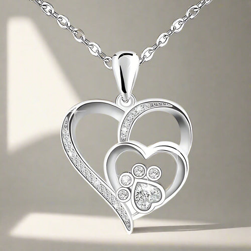 925 Zilveren Ketting met Poot en Hart met Zirconia