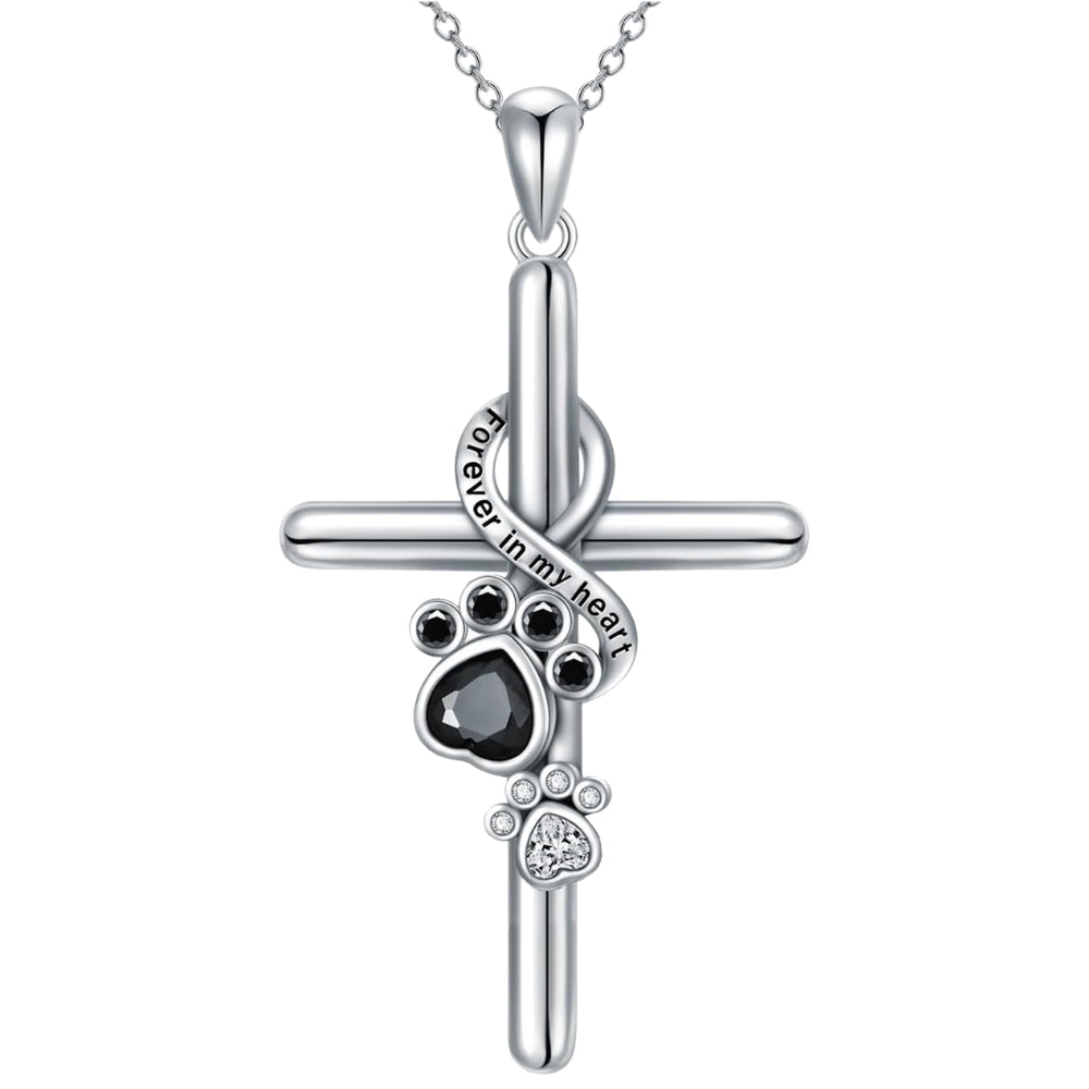 Halsketting met pootje en kruis hanger in zilver